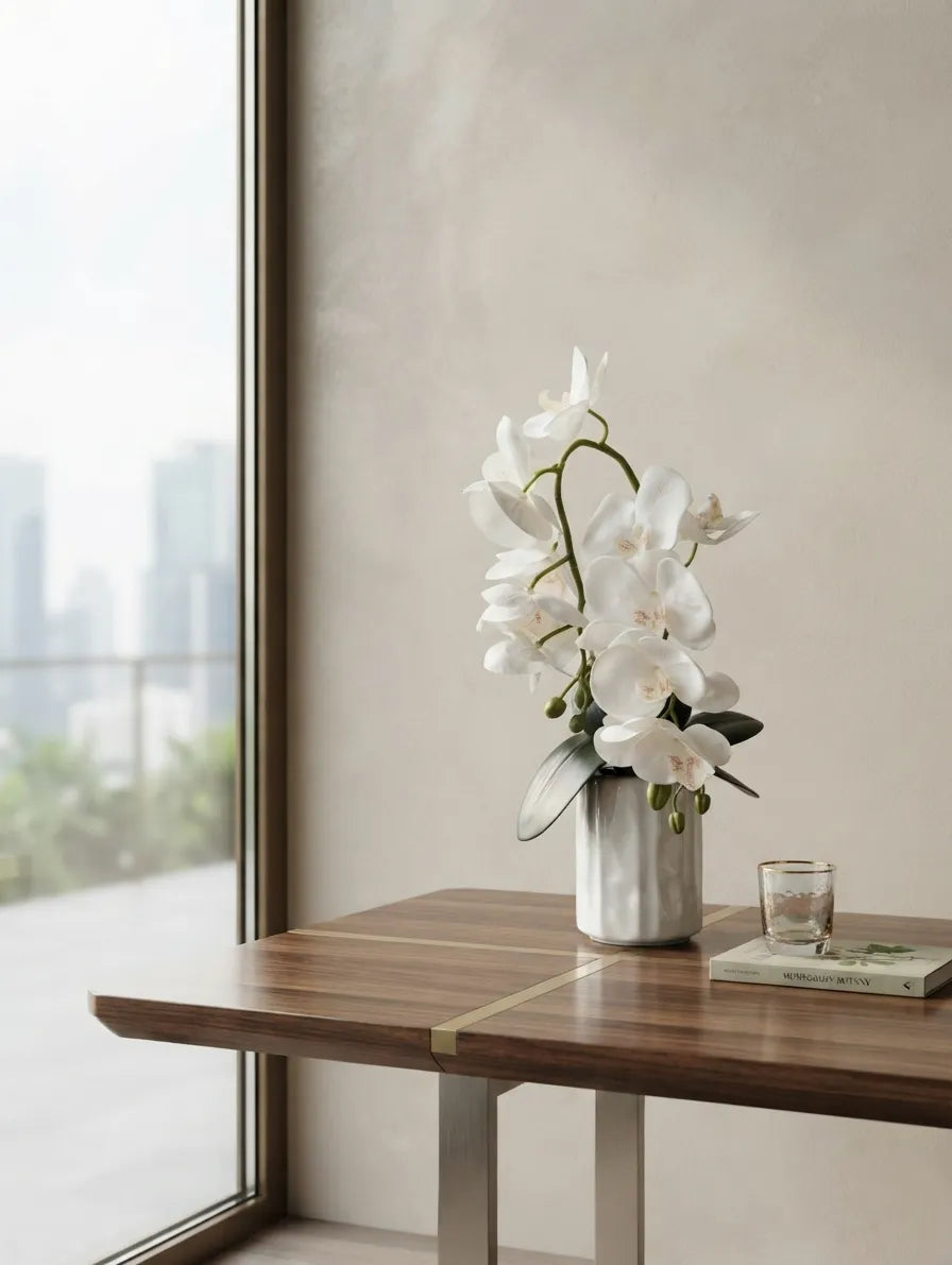 White Phalaenopsis in Fluted Ceramic