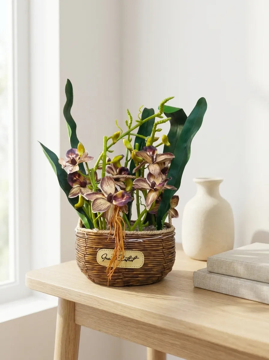 Heritage Cymbidium Orchid Woven Planter