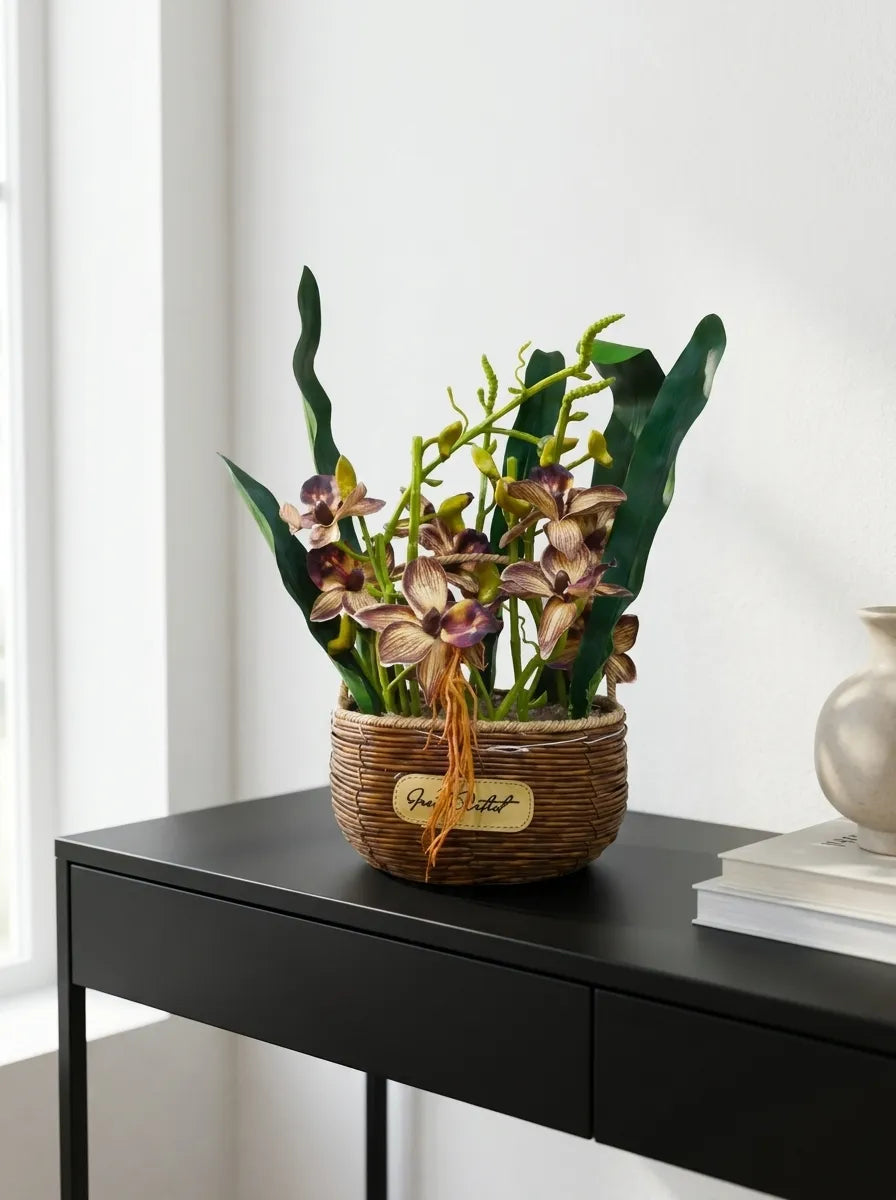 Heritage Cymbidium Orchid Woven Planter