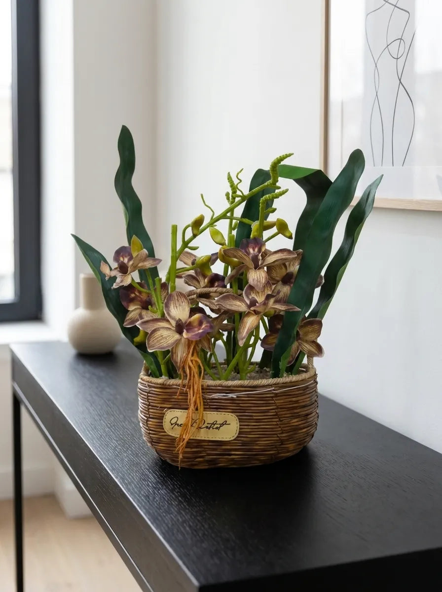 Heritage Cymbidium Orchid Woven Planter