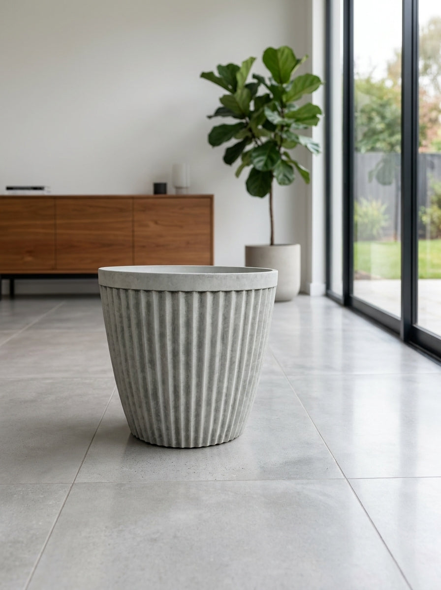 Soren Ribbed Misty Grey Planter